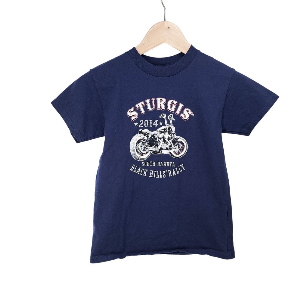 Sturgis 2014 Black Hills Rally T-Shirt Hanes Youth‎ S 100% Cotton Navy Blue